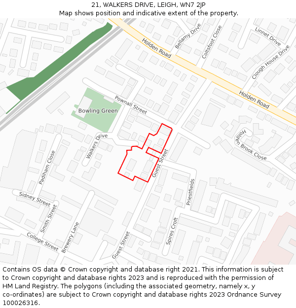 21, WALKERS DRIVE, LEIGH, WN7 2JP: Location map and indicative extent of plot