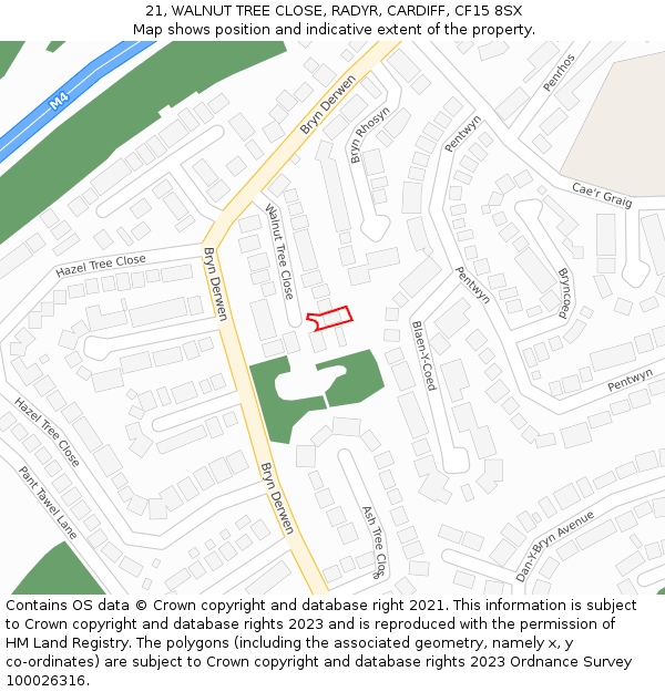 21, WALNUT TREE CLOSE, RADYR, CARDIFF, CF15 8SX: Location map and indicative extent of plot