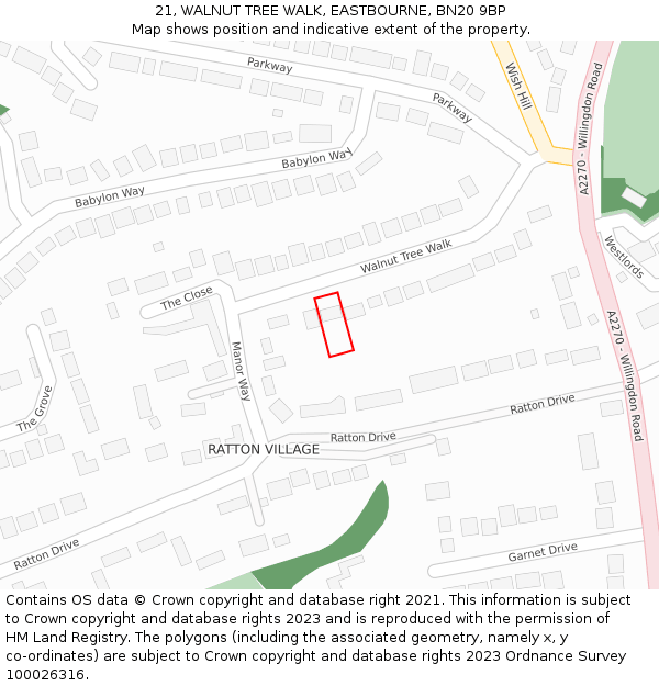 21, WALNUT TREE WALK, EASTBOURNE, BN20 9BP: Location map and indicative extent of plot
