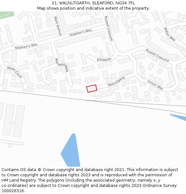 21, WALNUTGARTH, SLEAFORD, NG34 7FL: Location map and indicative extent of plot