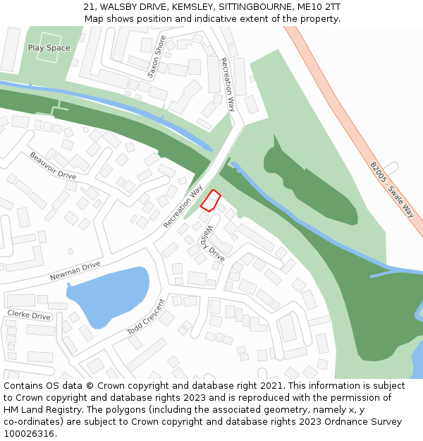 21, WALSBY DRIVE, KEMSLEY, SITTINGBOURNE, ME10 2TT: Location map and indicative extent of plot