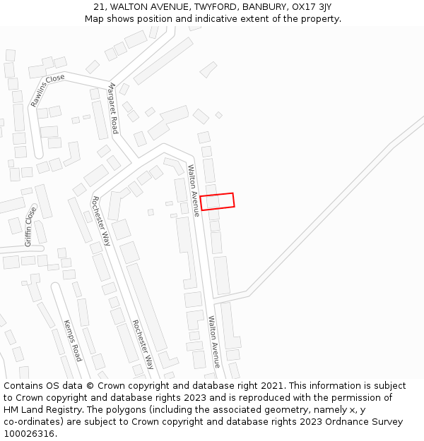 21, WALTON AVENUE, TWYFORD, BANBURY, OX17 3JY: Location map and indicative extent of plot