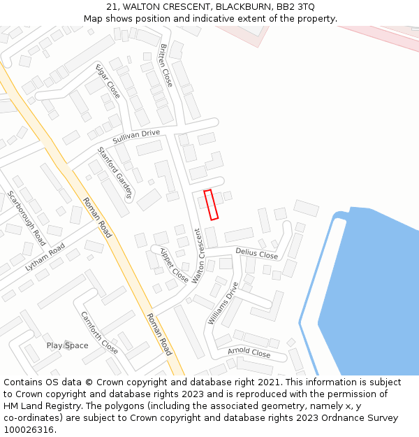 21, WALTON CRESCENT, BLACKBURN, BB2 3TQ: Location map and indicative extent of plot