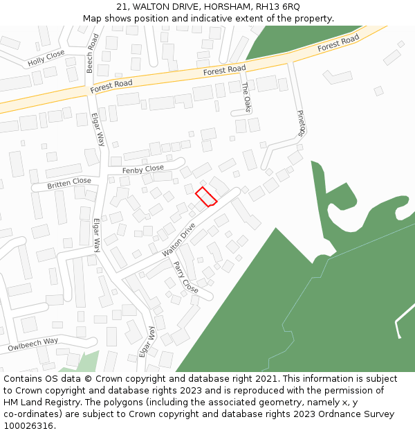 21, WALTON DRIVE, HORSHAM, RH13 6RQ: Location map and indicative extent of plot