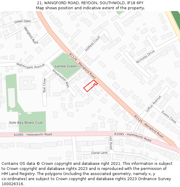 21, WANGFORD ROAD, REYDON, SOUTHWOLD, IP18 6PY: Location map and indicative extent of plot