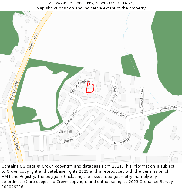 21, WANSEY GARDENS, NEWBURY, RG14 2SJ: Location map and indicative extent of plot