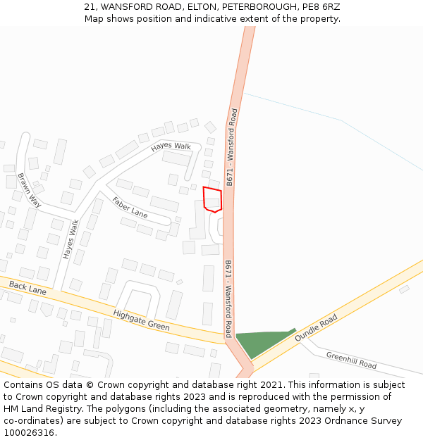 21, WANSFORD ROAD, ELTON, PETERBOROUGH, PE8 6RZ: Location map and indicative extent of plot