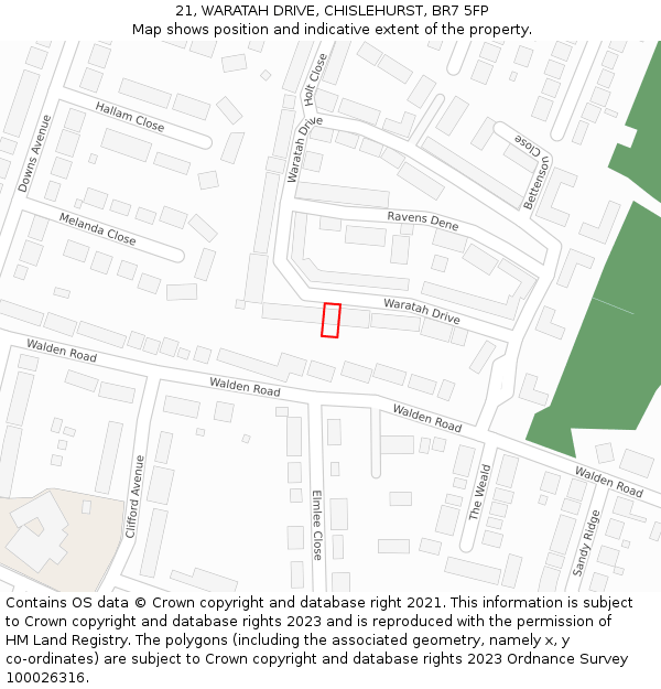 21, WARATAH DRIVE, CHISLEHURST, BR7 5FP: Location map and indicative extent of plot