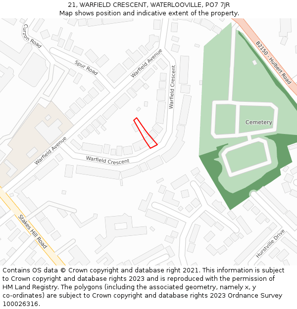 21, WARFIELD CRESCENT, WATERLOOVILLE, PO7 7JR: Location map and indicative extent of plot