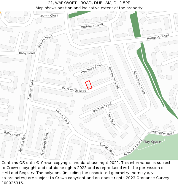 21, WARKWORTH ROAD, DURHAM, DH1 5PB: Location map and indicative extent of plot