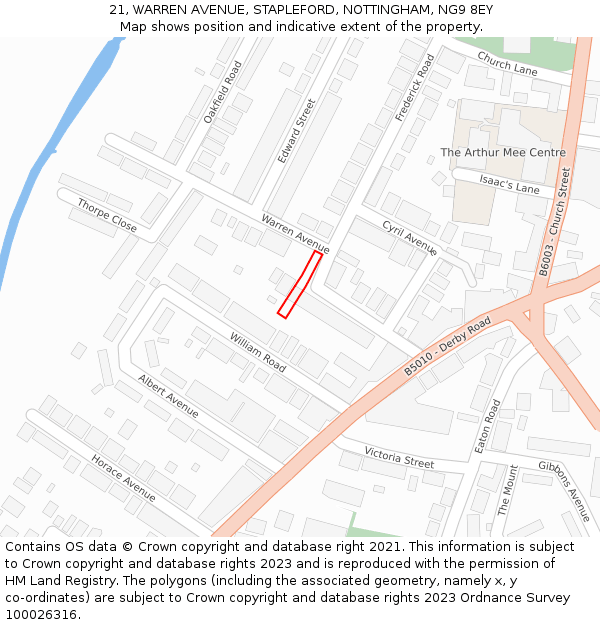 21, WARREN AVENUE, STAPLEFORD, NOTTINGHAM, NG9 8EY: Location map and indicative extent of plot