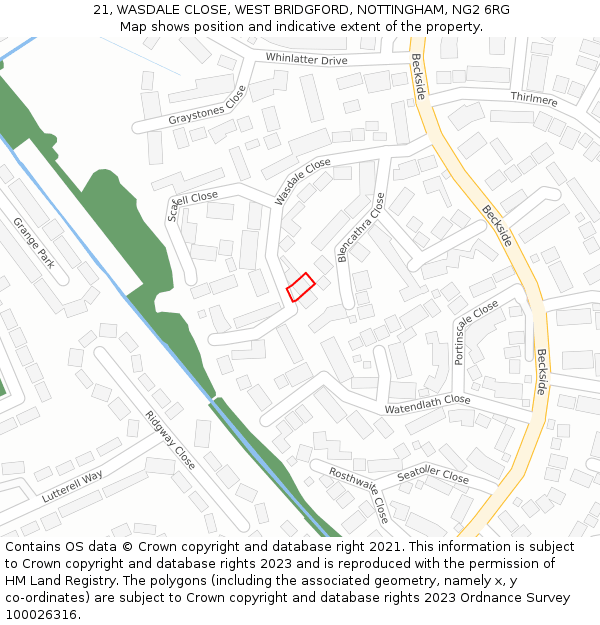 21, WASDALE CLOSE, WEST BRIDGFORD, NOTTINGHAM, NG2 6RG: Location map and indicative extent of plot