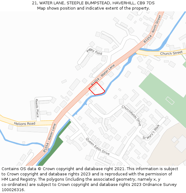 21, WATER LANE, STEEPLE BUMPSTEAD, HAVERHILL, CB9 7DS: Location map and indicative extent of plot