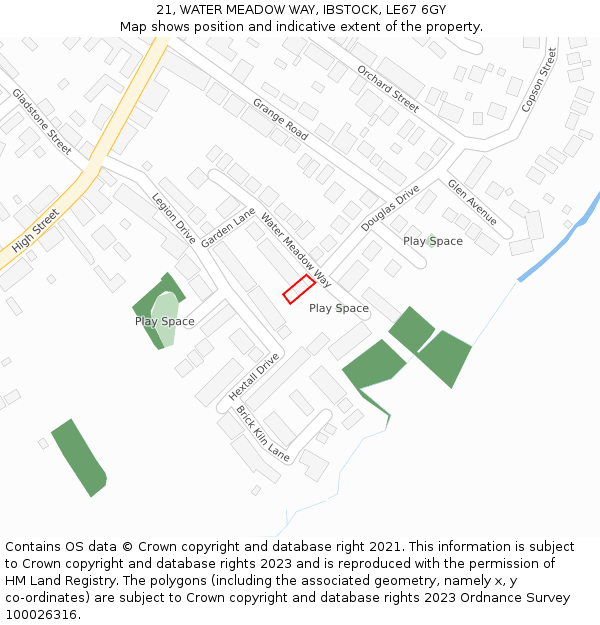 21, WATER MEADOW WAY, IBSTOCK, LE67 6GY: Location map and indicative extent of plot