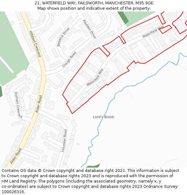 21, WATERFIELD WAY, FAILSWORTH, MANCHESTER, M35 9GE: Location map and indicative extent of plot