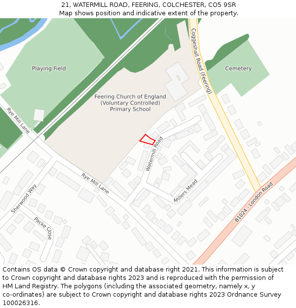 21, WATERMILL ROAD, FEERING, COLCHESTER, CO5 9SR: Location map and indicative extent of plot