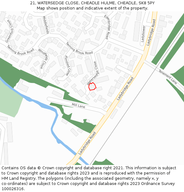 21, WATERSEDGE CLOSE, CHEADLE HULME, CHEADLE, SK8 5PY: Location map and indicative extent of plot