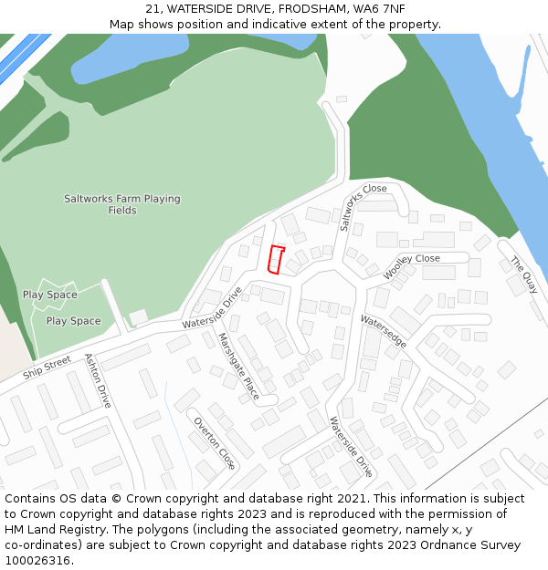 21, WATERSIDE DRIVE, FRODSHAM, WA6 7NF: Location map and indicative extent of plot