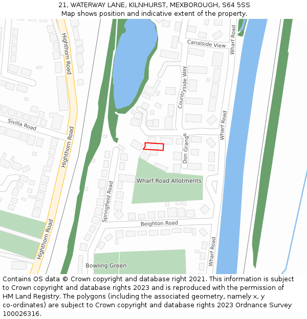 21, WATERWAY LANE, KILNHURST, MEXBOROUGH, S64 5SS: Location map and indicative extent of plot