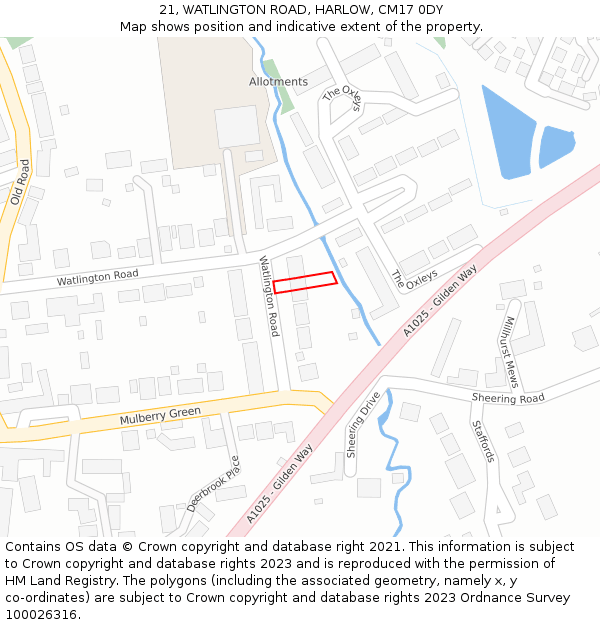 21, WATLINGTON ROAD, HARLOW, CM17 0DY: Location map and indicative extent of plot