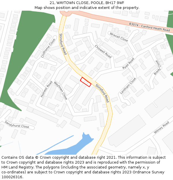 21, WAYTOWN CLOSE, POOLE, BH17 9WF: Location map and indicative extent of plot