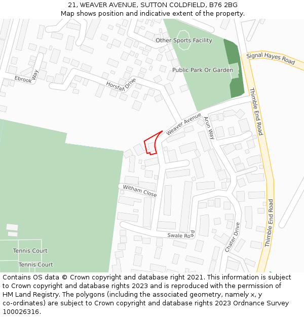21, WEAVER AVENUE, SUTTON COLDFIELD, B76 2BG: Location map and indicative extent of plot