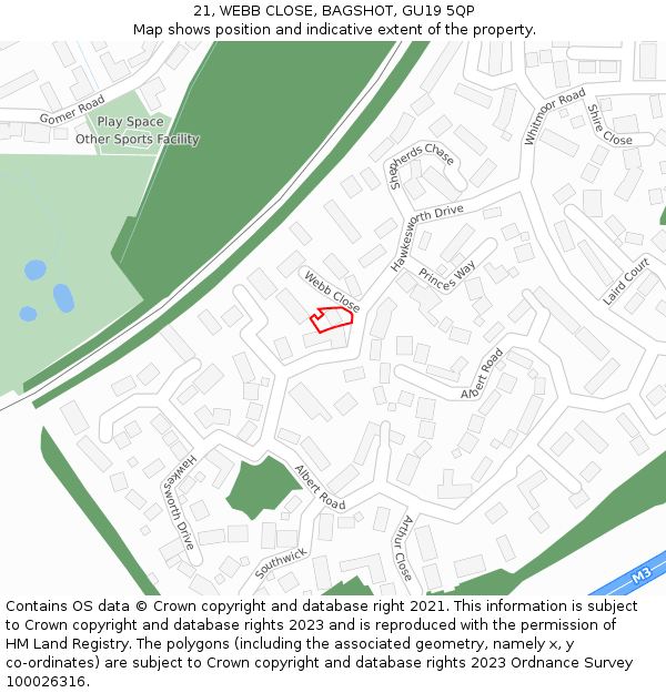 21, WEBB CLOSE, BAGSHOT, GU19 5QP: Location map and indicative extent of plot