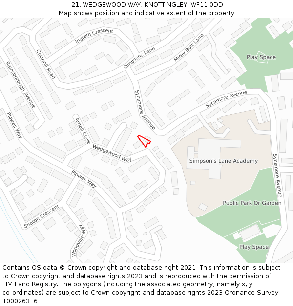 21, WEDGEWOOD WAY, KNOTTINGLEY, WF11 0DD: Location map and indicative extent of plot