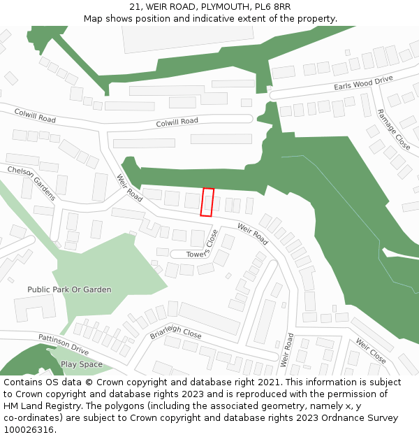 21, WEIR ROAD, PLYMOUTH, PL6 8RR: Location map and indicative extent of plot