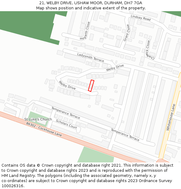 21, WELBY DRIVE, USHAW MOOR, DURHAM, DH7 7GA: Location map and indicative extent of plot