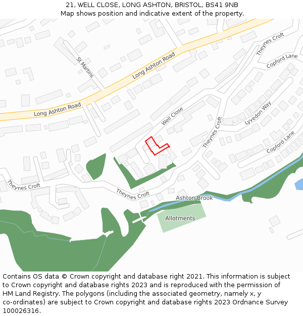 21, WELL CLOSE, LONG ASHTON, BRISTOL, BS41 9NB: Location map and indicative extent of plot