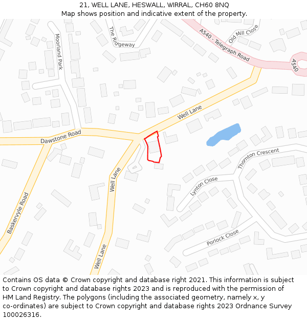 21, WELL LANE, HESWALL, WIRRAL, CH60 8NQ: Location map and indicative extent of plot