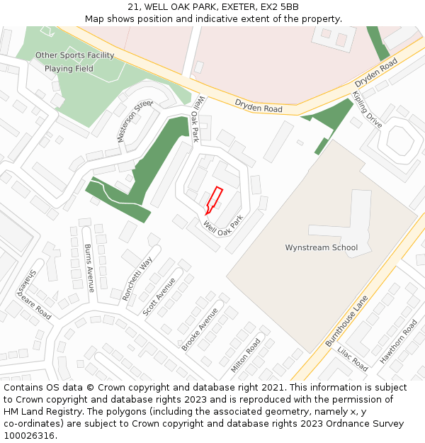 21, WELL OAK PARK, EXETER, EX2 5BB: Location map and indicative extent of plot