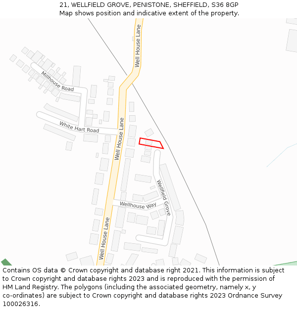 21, WELLFIELD GROVE, PENISTONE, SHEFFIELD, S36 8GP: Location map and indicative extent of plot