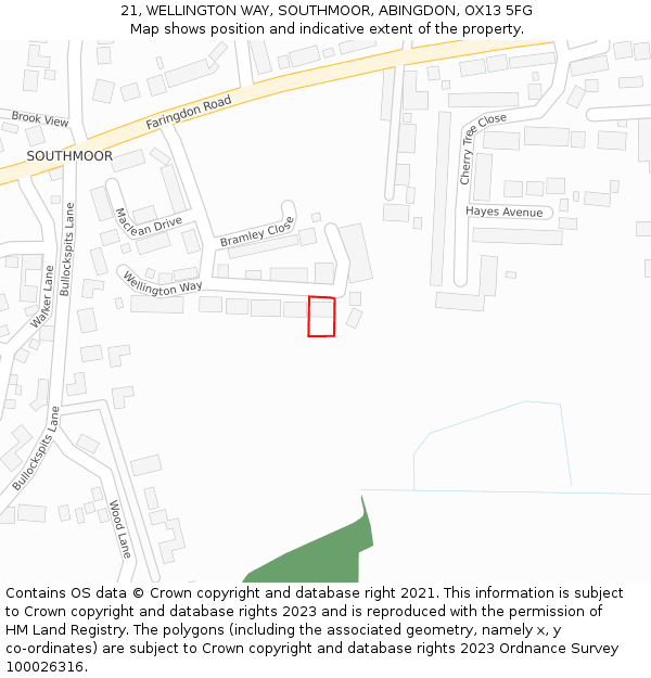 21, WELLINGTON WAY, SOUTHMOOR, ABINGDON, OX13 5FG: Location map and indicative extent of plot