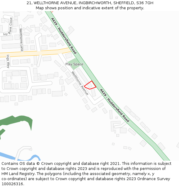 21, WELLTHORNE AVENUE, INGBIRCHWORTH, SHEFFIELD, S36 7GH: Location map and indicative extent of plot