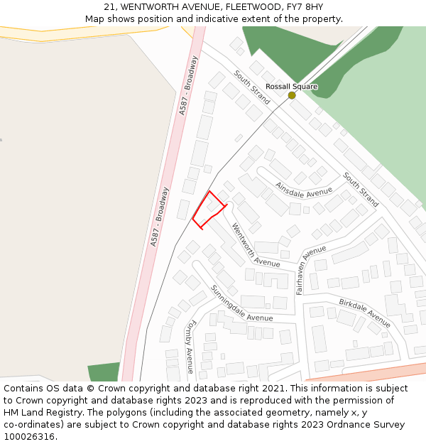 21, WENTWORTH AVENUE, FLEETWOOD, FY7 8HY: Location map and indicative extent of plot