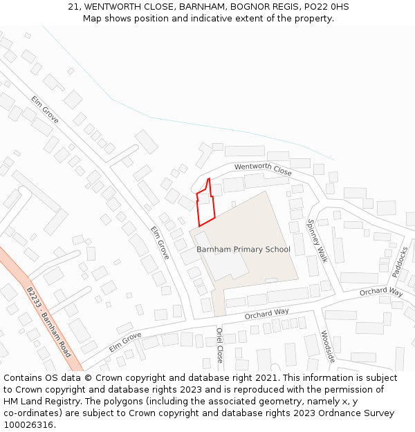 21, WENTWORTH CLOSE, BARNHAM, BOGNOR REGIS, PO22 0HS: Location map and indicative extent of plot