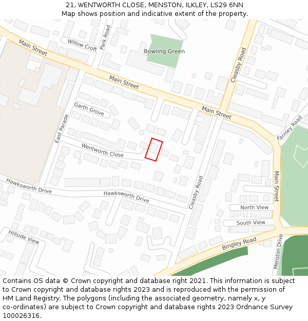 21, WENTWORTH CLOSE, MENSTON, ILKLEY, LS29 6NN: Location map and indicative extent of plot