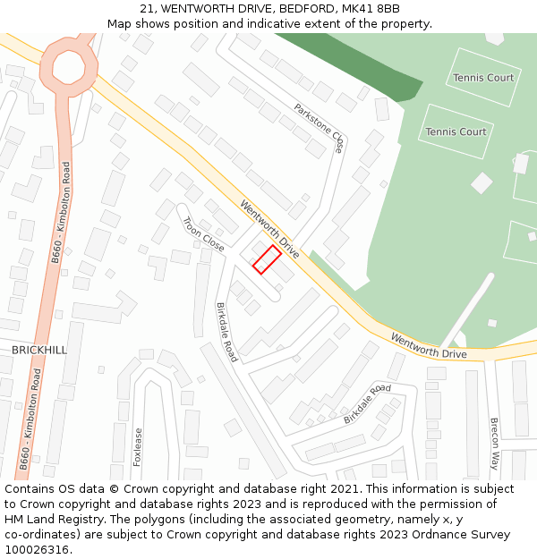 21, WENTWORTH DRIVE, BEDFORD, MK41 8BB: Location map and indicative extent of plot