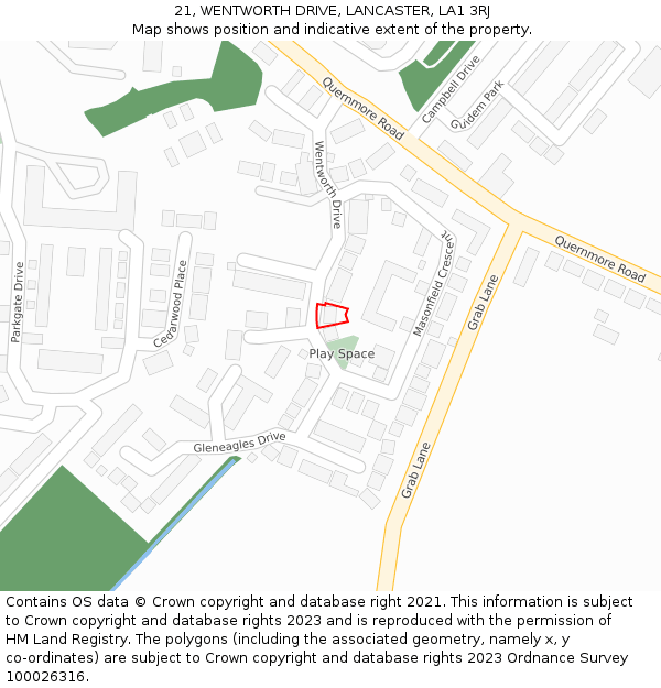 21, WENTWORTH DRIVE, LANCASTER, LA1 3RJ: Location map and indicative extent of plot