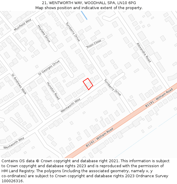 21, WENTWORTH WAY, WOODHALL SPA, LN10 6PG: Location map and indicative extent of plot