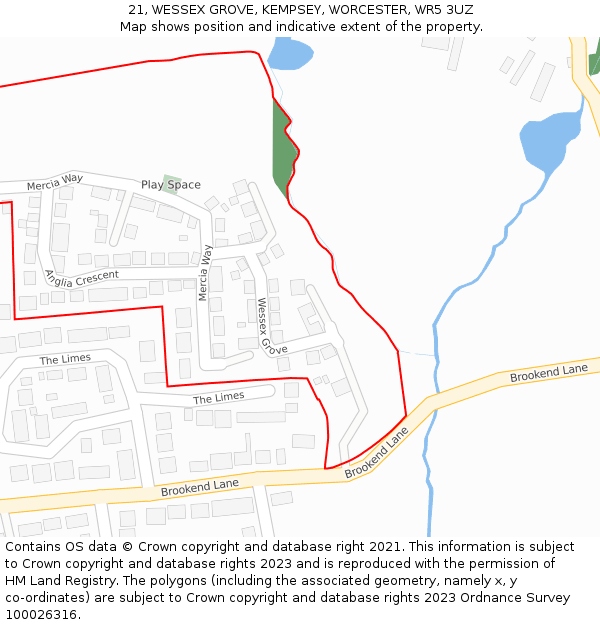 21, WESSEX GROVE, KEMPSEY, WORCESTER, WR5 3UZ: Location map and indicative extent of plot