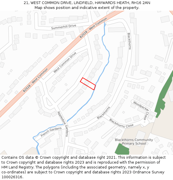 21, WEST COMMON DRIVE, LINDFIELD, HAYWARDS HEATH, RH16 2AN: Location map and indicative extent of plot