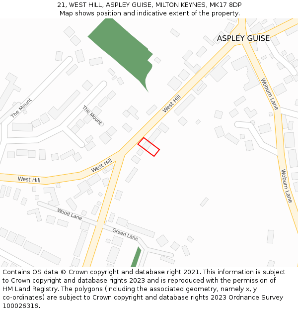 21, WEST HILL, ASPLEY GUISE, MILTON KEYNES, MK17 8DP: Location map and indicative extent of plot