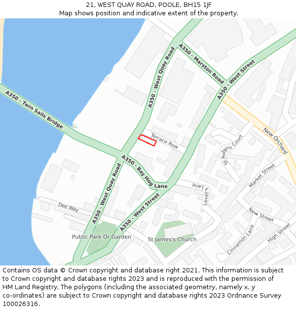 21, WEST QUAY ROAD, POOLE, BH15 1JF: Location map and indicative extent of plot