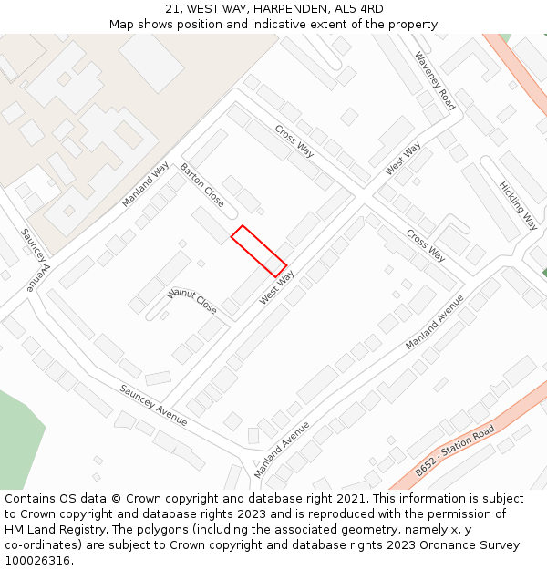 21, WEST WAY, HARPENDEN, AL5 4RD: Location map and indicative extent of plot