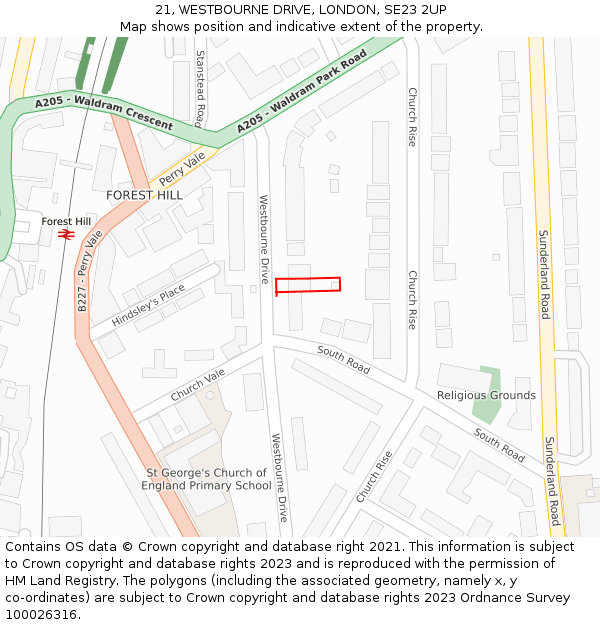 21, WESTBOURNE DRIVE, LONDON, SE23 2UP: Location map and indicative extent of plot