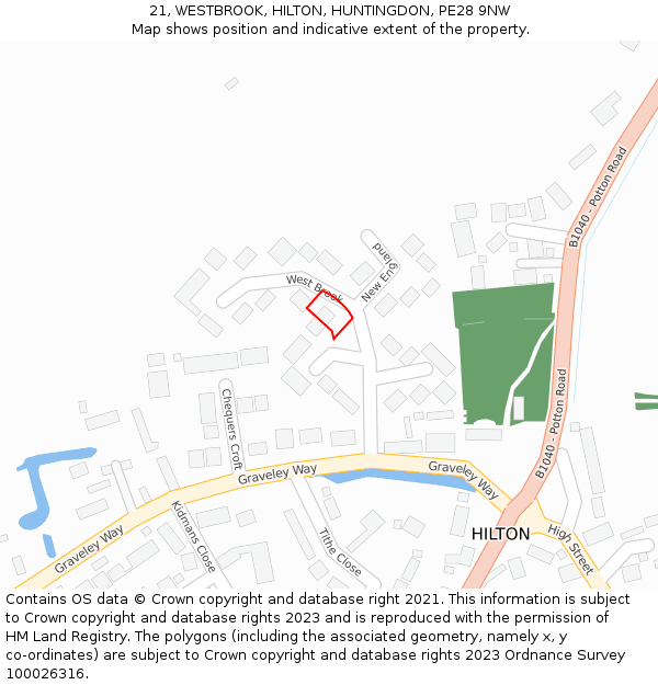 21, WESTBROOK, HILTON, HUNTINGDON, PE28 9NW: Location map and indicative extent of plot