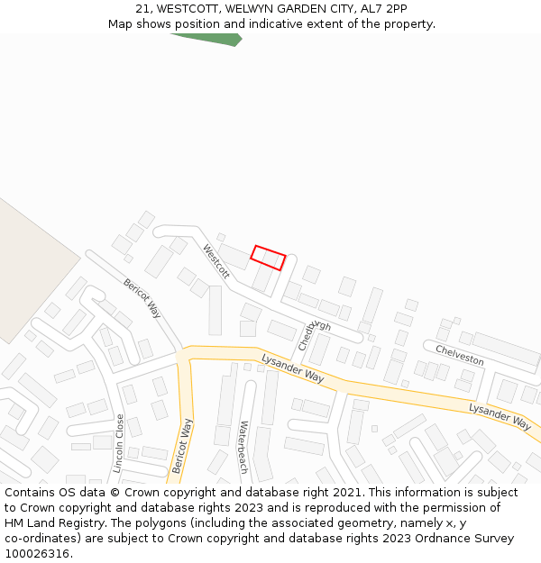 21, WESTCOTT, WELWYN GARDEN CITY, AL7 2PP: Location map and indicative extent of plot